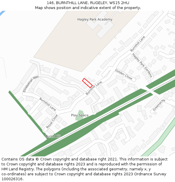 146, BURNTHILL LANE, RUGELEY, WS15 2HU: Location map and indicative extent of plot