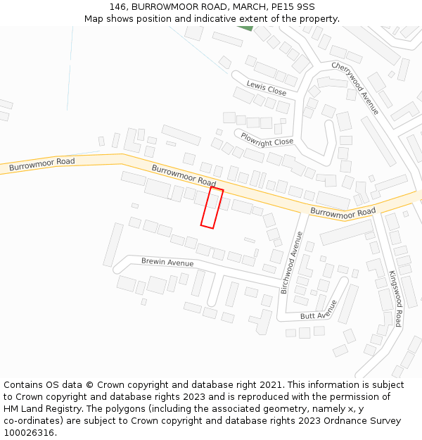 146, BURROWMOOR ROAD, MARCH, PE15 9SS: Location map and indicative extent of plot