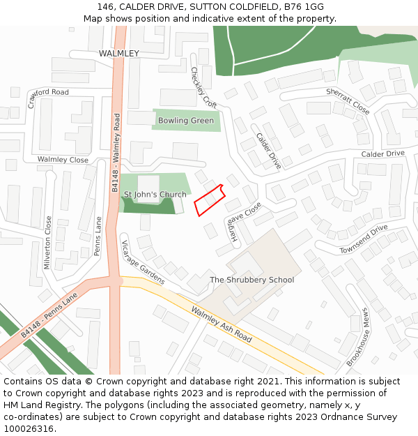 146, CALDER DRIVE, SUTTON COLDFIELD, B76 1GG: Location map and indicative extent of plot
