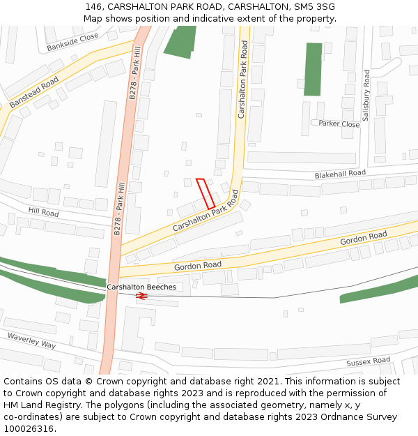 146, CARSHALTON PARK ROAD, CARSHALTON, SM5 3SG: Location map and indicative extent of plot