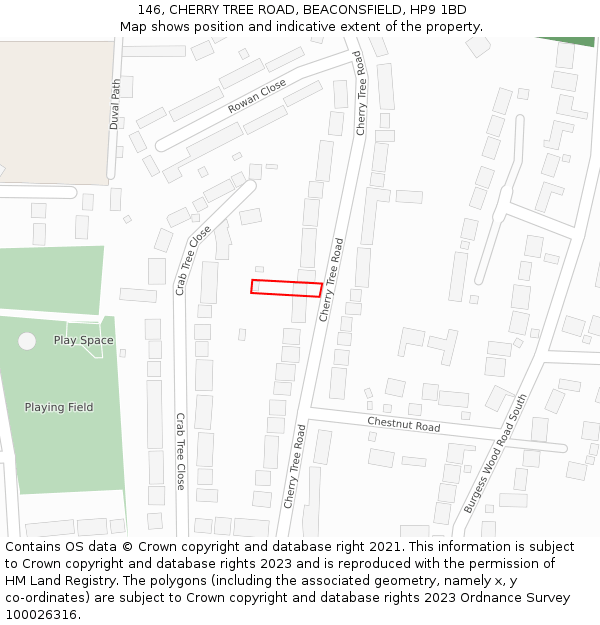 146, CHERRY TREE ROAD, BEACONSFIELD, HP9 1BD: Location map and indicative extent of plot