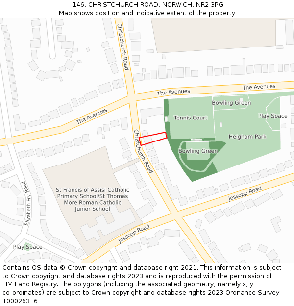 146, CHRISTCHURCH ROAD, NORWICH, NR2 3PG: Location map and indicative extent of plot