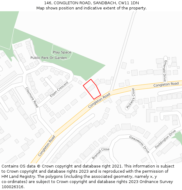 146, CONGLETON ROAD, SANDBACH, CW11 1DN: Location map and indicative extent of plot