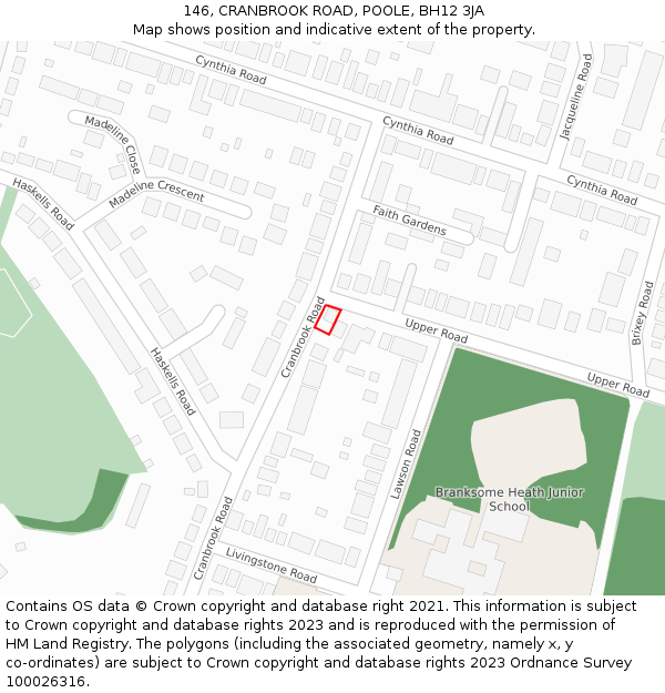 146, CRANBROOK ROAD, POOLE, BH12 3JA: Location map and indicative extent of plot