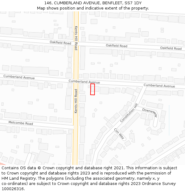 146, CUMBERLAND AVENUE, BENFLEET, SS7 1DY: Location map and indicative extent of plot