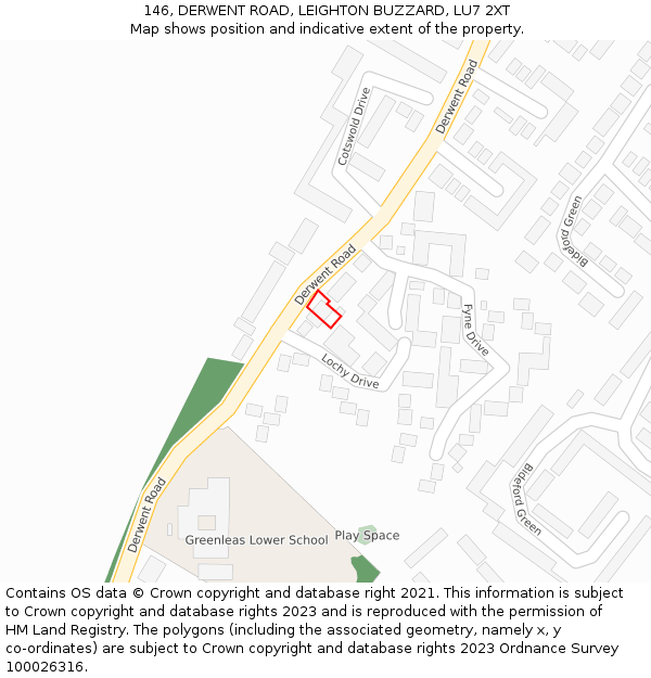 146, DERWENT ROAD, LEIGHTON BUZZARD, LU7 2XT: Location map and indicative extent of plot