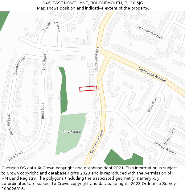 146, EAST HOWE LANE, BOURNEMOUTH, BH10 5JG: Location map and indicative extent of plot