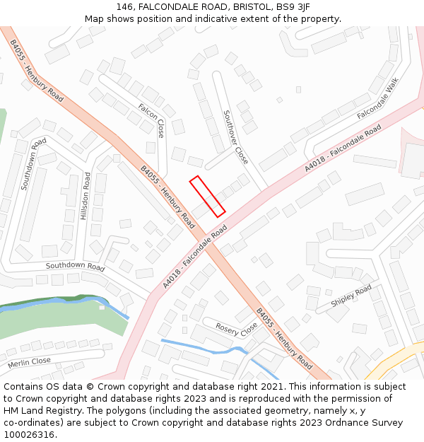 146, FALCONDALE ROAD, BRISTOL, BS9 3JF: Location map and indicative extent of plot