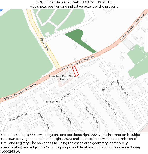 146, FRENCHAY PARK ROAD, BRISTOL, BS16 1HB: Location map and indicative extent of plot