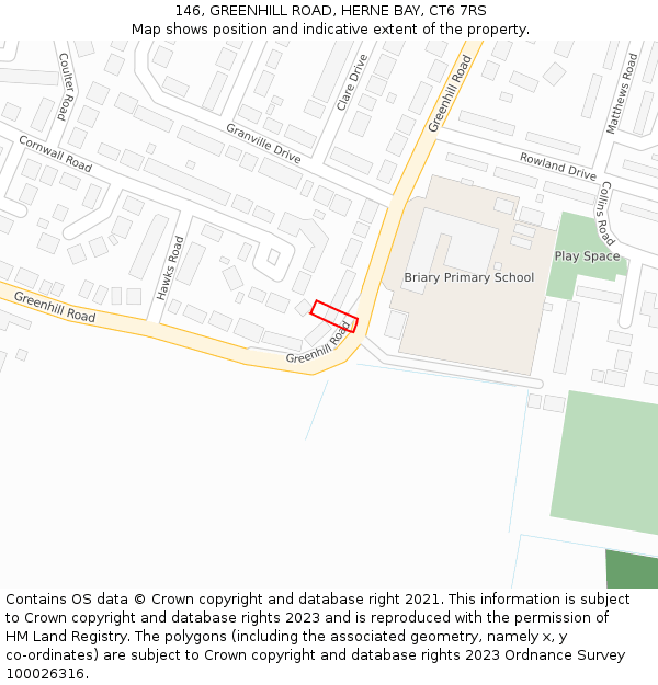 146, GREENHILL ROAD, HERNE BAY, CT6 7RS: Location map and indicative extent of plot