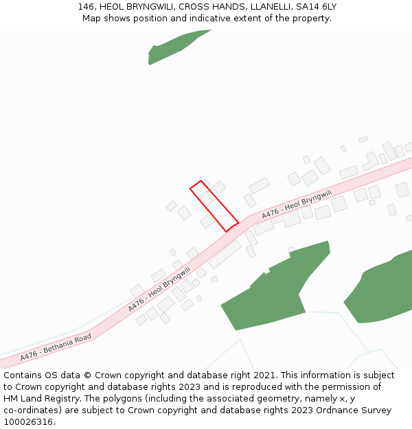 146, HEOL BRYNGWILI, CROSS HANDS, LLANELLI, SA14 6LY: Location map and indicative extent of plot