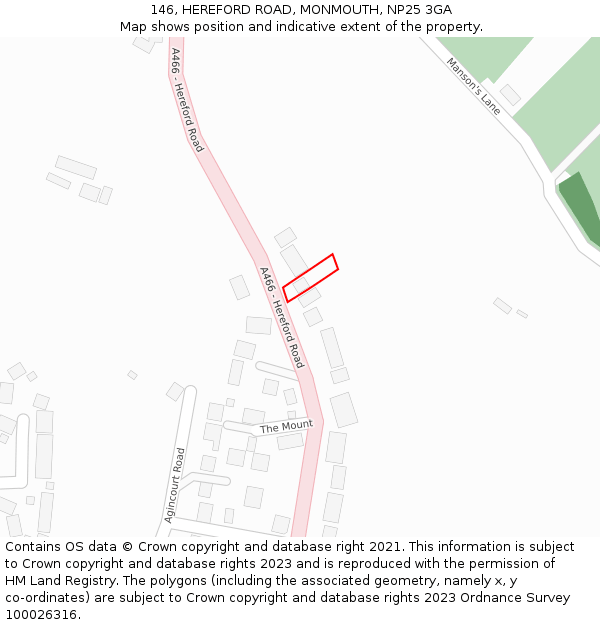 146, HEREFORD ROAD, MONMOUTH, NP25 3GA: Location map and indicative extent of plot