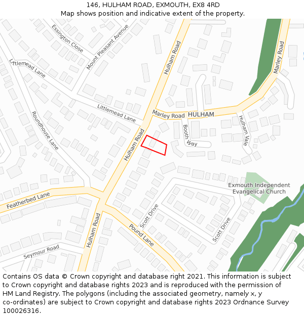 146, HULHAM ROAD, EXMOUTH, EX8 4RD: Location map and indicative extent of plot