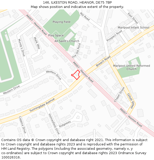 146, ILKESTON ROAD, HEANOR, DE75 7BP: Location map and indicative extent of plot