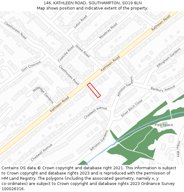 146, KATHLEEN ROAD, SOUTHAMPTON, SO19 8LN: Location map and indicative extent of plot