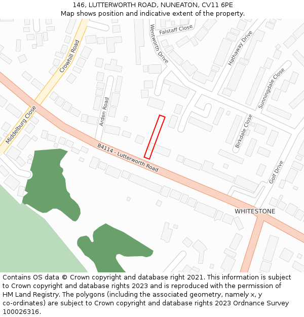 146, LUTTERWORTH ROAD, NUNEATON, CV11 6PE: Location map and indicative extent of plot