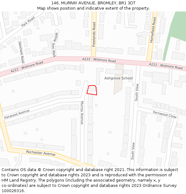 146, MURRAY AVENUE, BROMLEY, BR1 3DT: Location map and indicative extent of plot