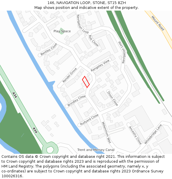 146, NAVIGATION LOOP, STONE, ST15 8ZH: Location map and indicative extent of plot