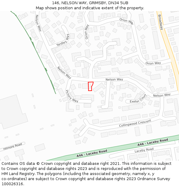 146, NELSON WAY, GRIMSBY, DN34 5UB: Location map and indicative extent of plot