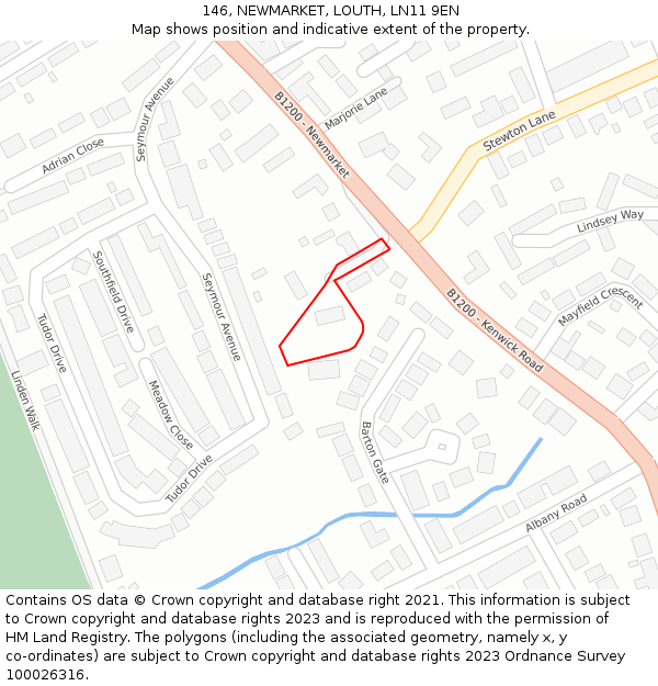 146, NEWMARKET, LOUTH, LN11 9EN: Location map and indicative extent of plot