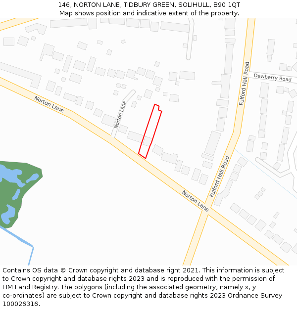 146, NORTON LANE, TIDBURY GREEN, SOLIHULL, B90 1QT: Location map and indicative extent of plot