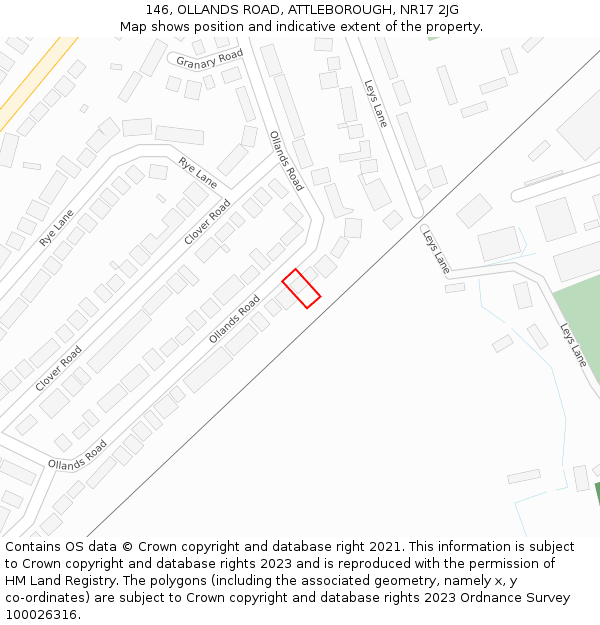 146, OLLANDS ROAD, ATTLEBOROUGH, NR17 2JG: Location map and indicative extent of plot