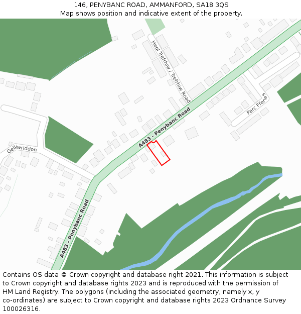 146, PENYBANC ROAD, AMMANFORD, SA18 3QS: Location map and indicative extent of plot