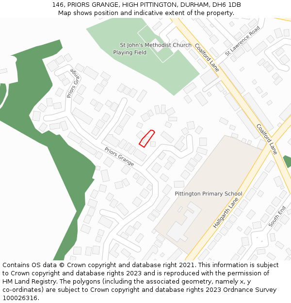 146, PRIORS GRANGE, HIGH PITTINGTON, DURHAM, DH6 1DB: Location map and indicative extent of plot