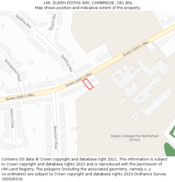 146, QUEEN EDITHS WAY, CAMBRIDGE, CB1 8NL: Location map and indicative extent of plot