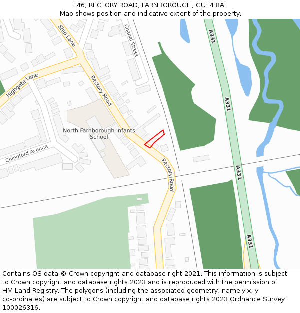 146, RECTORY ROAD, FARNBOROUGH, GU14 8AL: Location map and indicative extent of plot