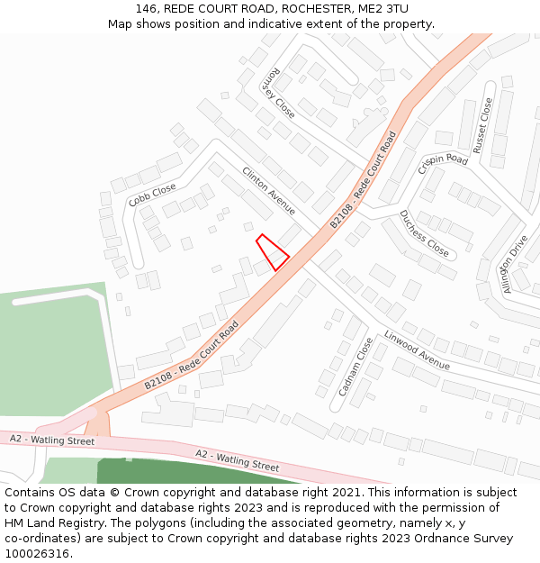146, REDE COURT ROAD, ROCHESTER, ME2 3TU: Location map and indicative extent of plot