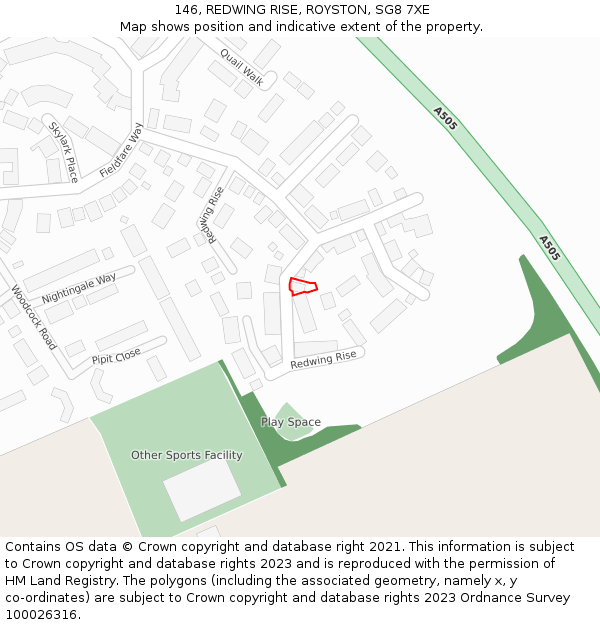 146, REDWING RISE, ROYSTON, SG8 7XE: Location map and indicative extent of plot