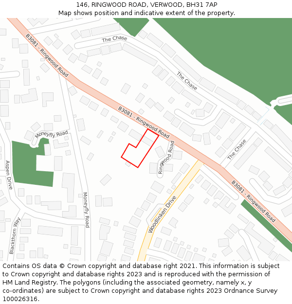 146, RINGWOOD ROAD, VERWOOD, BH31 7AP: Location map and indicative extent of plot