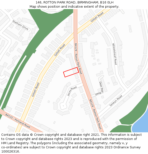 146, ROTTON PARK ROAD, BIRMINGHAM, B16 0LH: Location map and indicative extent of plot