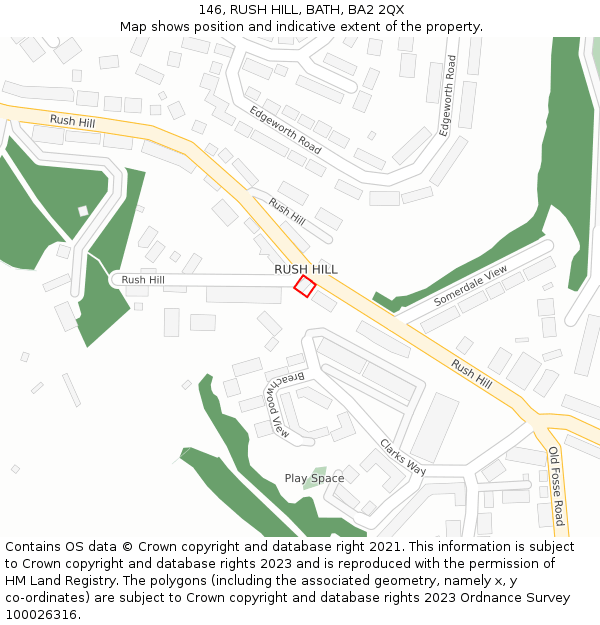 146, RUSH HILL, BATH, BA2 2QX: Location map and indicative extent of plot