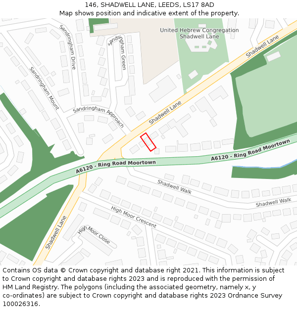 146, SHADWELL LANE, LEEDS, LS17 8AD: Location map and indicative extent of plot