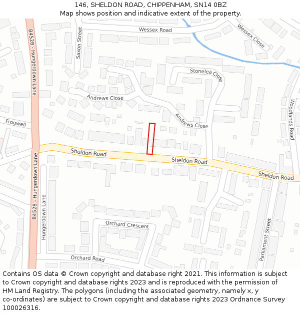 146, SHELDON ROAD, CHIPPENHAM, SN14 0BZ: Location map and indicative extent of plot