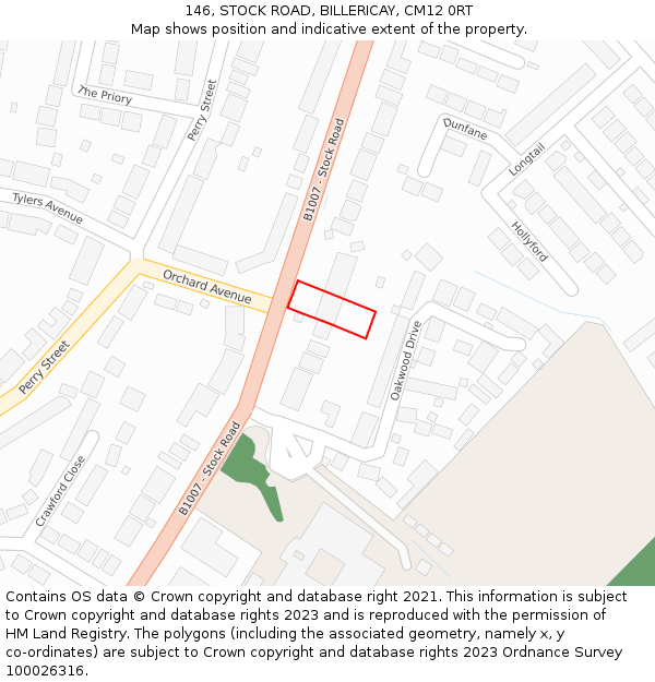 146, STOCK ROAD, BILLERICAY, CM12 0RT: Location map and indicative extent of plot
