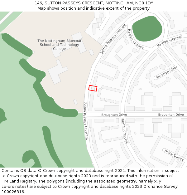 146, SUTTON PASSEYS CRESCENT, NOTTINGHAM, NG8 1DY: Location map and indicative extent of plot