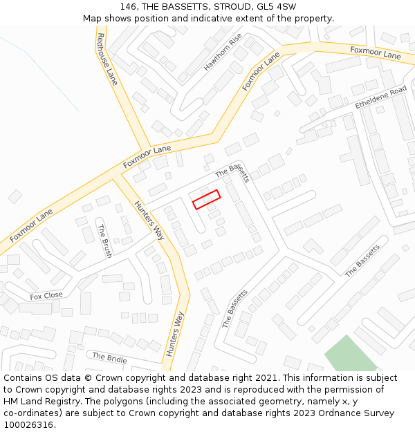 146, THE BASSETTS, STROUD, GL5 4SW: Location map and indicative extent of plot