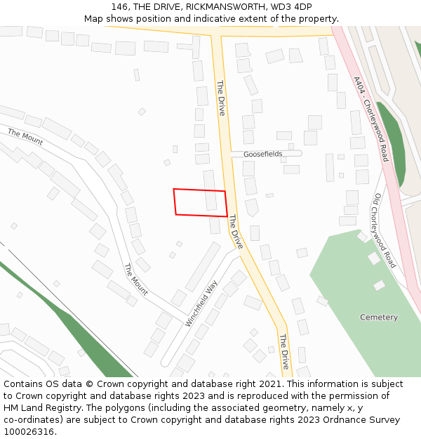 146, THE DRIVE, RICKMANSWORTH, WD3 4DP: Location map and indicative extent of plot