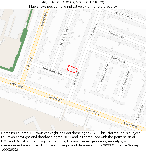 146, TRAFFORD ROAD, NORWICH, NR1 2QS: Location map and indicative extent of plot