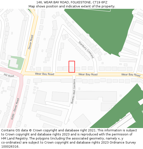 146, WEAR BAY ROAD, FOLKESTONE, CT19 6PZ: Location map and indicative extent of plot