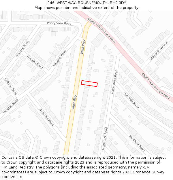 146, WEST WAY, BOURNEMOUTH, BH9 3DY: Location map and indicative extent of plot