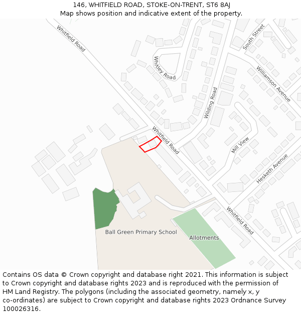 146, WHITFIELD ROAD, STOKE-ON-TRENT, ST6 8AJ: Location map and indicative extent of plot