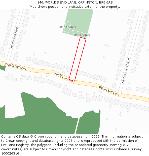 146, WORLDS END LANE, ORPINGTON, BR6 6AS: Location map and indicative extent of plot