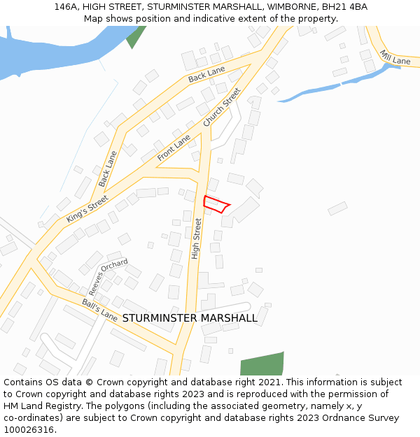 146A, HIGH STREET, STURMINSTER MARSHALL, WIMBORNE, BH21 4BA: Location map and indicative extent of plot