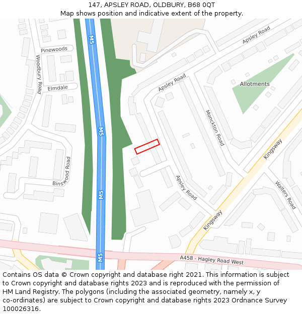 147, APSLEY ROAD, OLDBURY, B68 0QT: Location map and indicative extent of plot