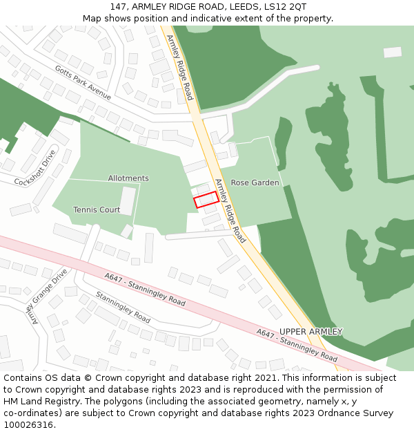 147, ARMLEY RIDGE ROAD, LEEDS, LS12 2QT: Location map and indicative extent of plot