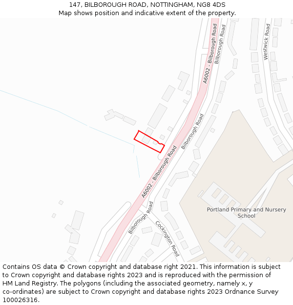 147, BILBOROUGH ROAD, NOTTINGHAM, NG8 4DS: Location map and indicative extent of plot